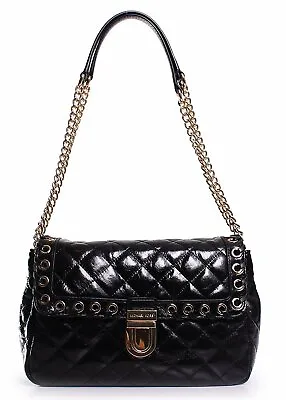 Michael Kors Hippie Grommet Sloan Large Quilted Shoulder In Black Handbag NEW • $198