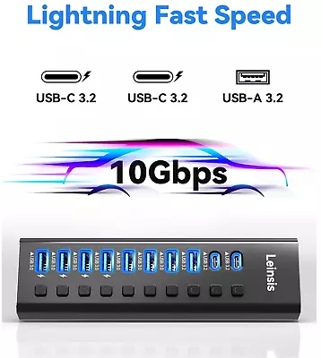 Powered 10-Port USB 3.2 Hub [Durable Aluminum] • $50