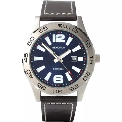 Sekonda Men's Watch With Blue Dial And Brown Leather Strap 3252 • £24.99