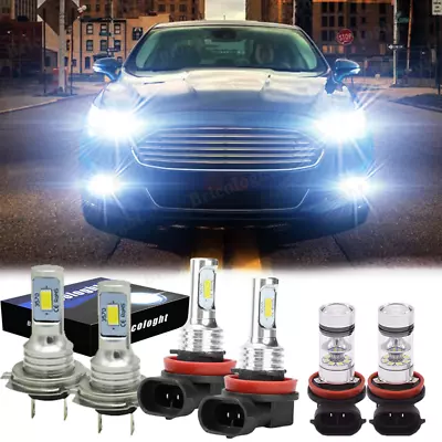 For Ford Fusion 2006-2016 - 6x LED Headlights Hi/Lo Beam Fog Lights Bulbs 6000K • $31.19