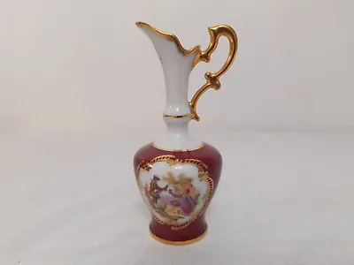 Vintage Limoges Vase Jug Miniature Red Ceramic Vase Fragonard Courting Couple • £14.95