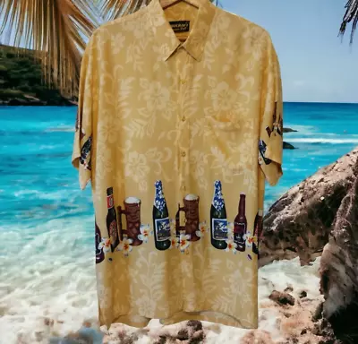 Vintage INDOCRAFT Hawaiian Camp Shirt Size L Beer Maui Honolulu Tiki Beach Novel • $30.55