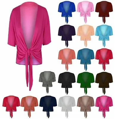 £4.99 • Buy Ladies Plain Cap Short Sleeve Tie Up Front BoleroShrug Cropped Cardigan Top New