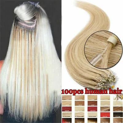 Double Drawn Micro Ring Loop Remy Human Hair Extensions Nano Beads Pre Bonded 1G • £45