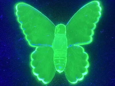 Green Vaseline Glass Butterfly Insect Monarch Glow Moth Animal Uranium Glows Art • $3.98