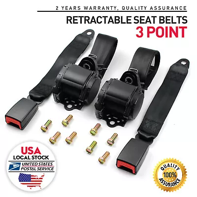 2SET Retractable 3 Point Safety Seat Belt Straps Car Vehicle Adjustable Belt Kit • $42.19