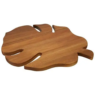 Eco-Friendly Carved Leaf Acacia Wood Chopping Board | Tropical Kitchen Decor • £24