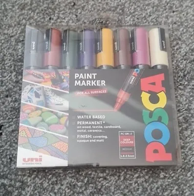 Uni Posca PC-5M Paint Marker 8 Deep Colours Bullet 1.8-2.5mm Medium New • £14.99