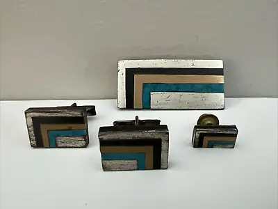 Toño Piedra Negra Taxco Modernist Sterling Silver Money Clip Cufflink Set • $249.99