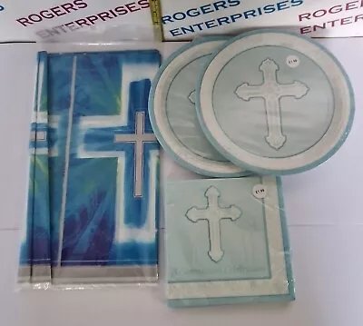 Bundle Blue First Holy Communion Party Tableware 16 Plates/Napkins & Tablecloth • £6.99