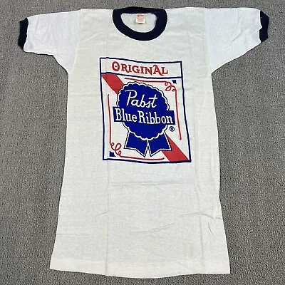 Vintage 70's Pabst Blue Ribbon PBR Beer T Shirt Men's Small Ringer NOS Hanco • $24.96