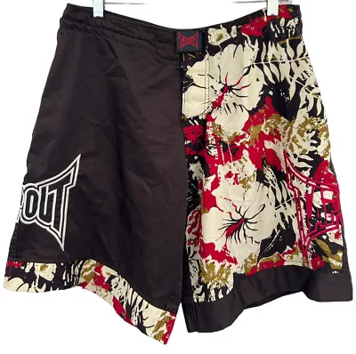 Tapout Men Size 32 Brown & Red Hibiscus Print Fight Shorts MMA UFC Training • $39.99