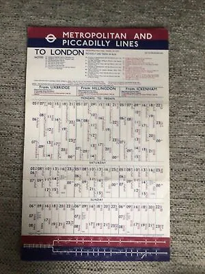 London Underground Metropolitan & Piccadilly Lines To London - 1973 Timetable • £3.99