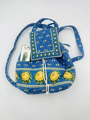 Vera Bradley Women’s 12” Classic Blue/Yellow Rose & Bee Quilted Backpack NWT • $74.99