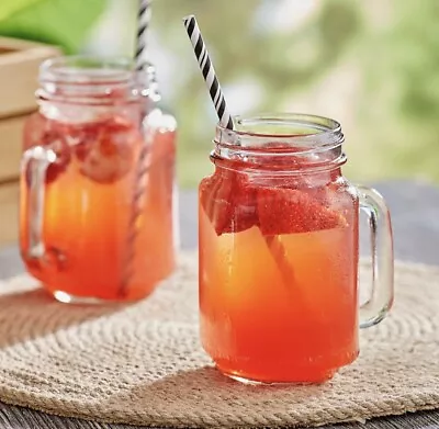 2 Clear Glass 1 Pint Drinking Jar Mugs With Handle • $18.99