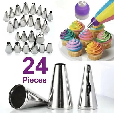 24 Pieces Icing Piping Nozzle Tool Set Cake Cupcake Pastry Sugarcraft Decorating • £3.10