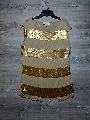 Michael Kors Tank Top Champagne And Gold Lightweight Sz M Front Sequins Striped  • $19.99