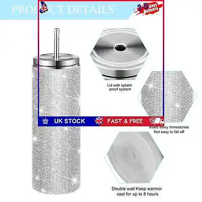 £16.09 • Buy Hot And Cold Thermos Cup Vacuum Flask Rhinestone Drinking Bottle With Straw
