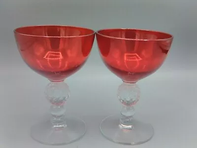  2 Golf Ball Ruby Red Glass By Morgantown Liquor Cocktail 4 1/8  - 3 1/2 Oz • $18.95