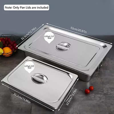 6 Pack 1/1 Size Steam Table  Lids 201 Stainless Steel Hotel Food  Covers • $46.33