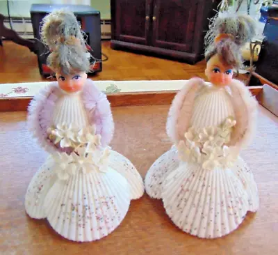 2 Vintage Seashell Doll Figurines-handdone-location/maker Unknown • $8.99
