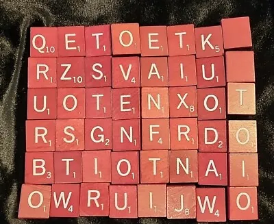 Lot 48 Deluxe Scrabble Wooden Tiles Burgundy Letters Arts Crafts Game Pieces • $7.95