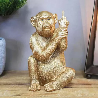 Up Yours Monkey Ornament Gold Rude Large 19cm Cheeky Chimp  Figure Resin Funny • £17.99