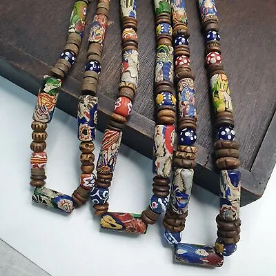 Venetian Millefiori Style Beads With African Glass Skunk Eye Beads Necklace • $60