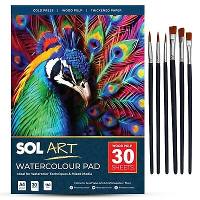30pk Watercolour Pad Paper Cold Pressed Premium A4 Sketch Drawing Sheets 160GSM • £5.99