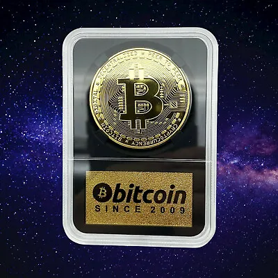 24K Gold Bitcoin Cryptocurrency Coin Collectible Bitcoin Plaque & Souvenir Box • £5.99