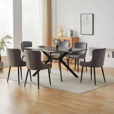 7 Piece Industrial Style Dining Set Extending Table And 6 Chairs Marble Effect  • £549.99