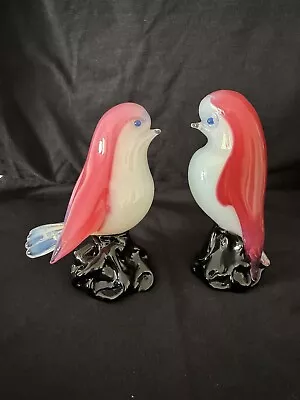 C50s Rare Murano Glass Archimede Seguso Bird Couple Pair Opalescen Bird Figurine • $350