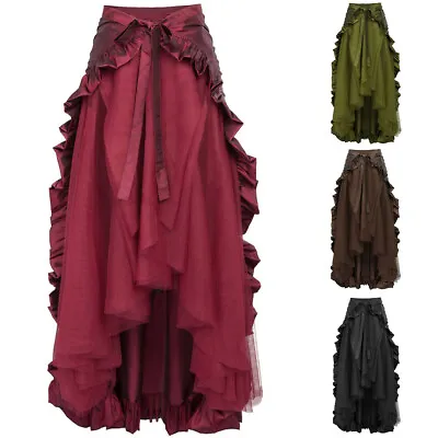 Women's Solid Halloween Party Gothic Victorian Ruffled Pirate High Waist Skirt • $34.99