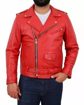 Red Biker Leather Jacket For Men Genuine Lambskin Real Napa Leather Handmade • $150