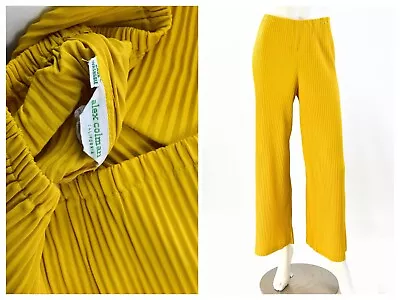 60s Vintage Mustard Yellow High Waist Wide Leg Accordion Pleat Pants Womens 10 • $45