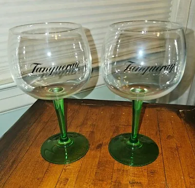 2 Tanqueray Gin Balloon Style Glasses Green Stem 8  Tall Nice • £48.18