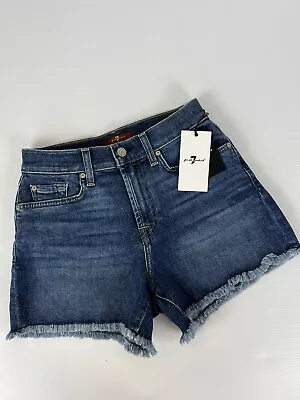 NWT 7 For All Mankind Womens Denim Frayed Hem Jean High-Waist Shorts Size 25 • $29.95