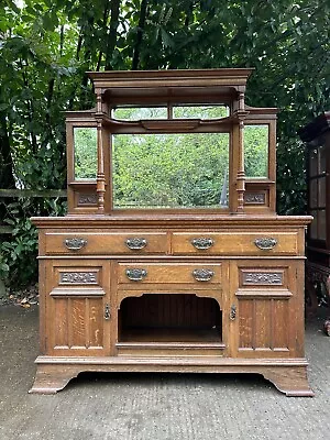 Victorian Carved Solid Oak Mirror Back Sideboard Dresser Good Condition • £250