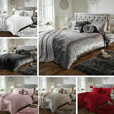 £12.99 • Buy Luxury Crushed Velvet Duvet Cover Quilt Soft Cosy Bedding Set & Pillowcases All 