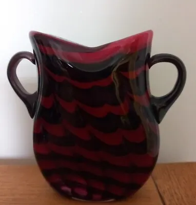 Unusual Two Handled Vintage Cranberry Patterned Glass Vase • £7