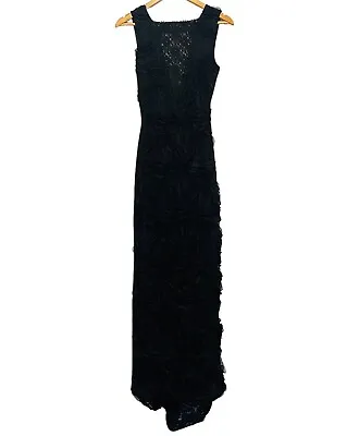 Save The Queen Size Small Black Lace Ruffle Maxi Gown Dress With Train Designer • $220