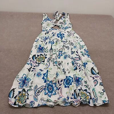 Zara Womens Medium White Blue Floral Print V Neck Open Back Maxi Dress • $28.88