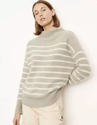 Women's Vince Gray White Striped Cashmere Mock Neck Pullover Sweater Size S • $49.99