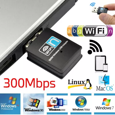 USB 300Mbps Mini Wireless Wifi Adapter Network For Windows8 10 MAC Linux LAN • $7.27