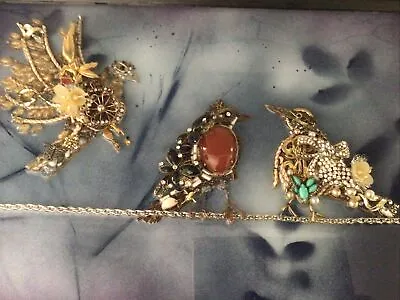 Vintage Jewelry Art Birds On A Wire Brooches Necklaces Earrings Framed Signed • $139.90