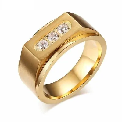 $22.99 • Buy 18k Gold Ep Diamond Simulated Round Cut Mens Dress Ring Size 8-12 You Choose