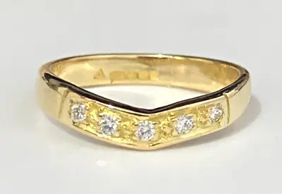 $398 • Buy 18K Solid Yellow Gold & Diamond Curved Band Ring Size I  -  4 1/4
