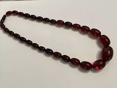 CHERRY AMBER BAKELITE Oval Beads NECKLACE  20” Long Chunky 55.3 Grams • $52