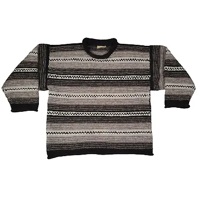 £39.99 • Buy Vintage Pachamama Sweater Chunky Heavy Knit Wool Striped Rolled Edge Jumper