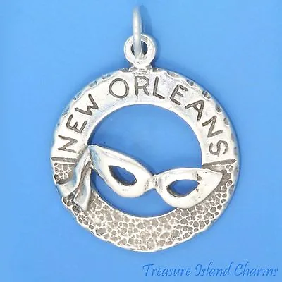 New Orleans Mardi Gras Mask 925 Solid Sterling Silver Charm Pendant MADE IN USA • $18.95